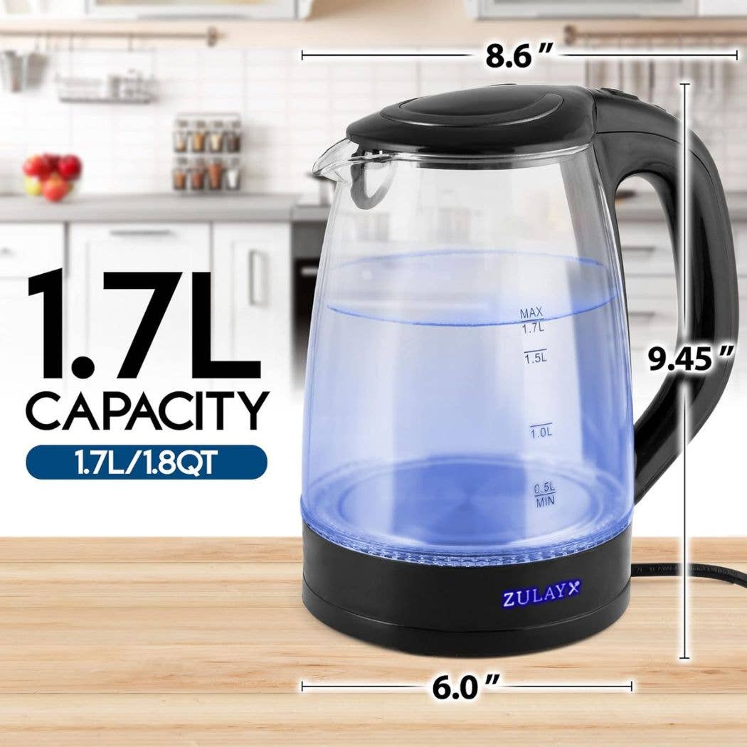 Zulay Kitchen - Wholesale Kettle - Glass Electric Kettle 1.7L with Blue LED Light8