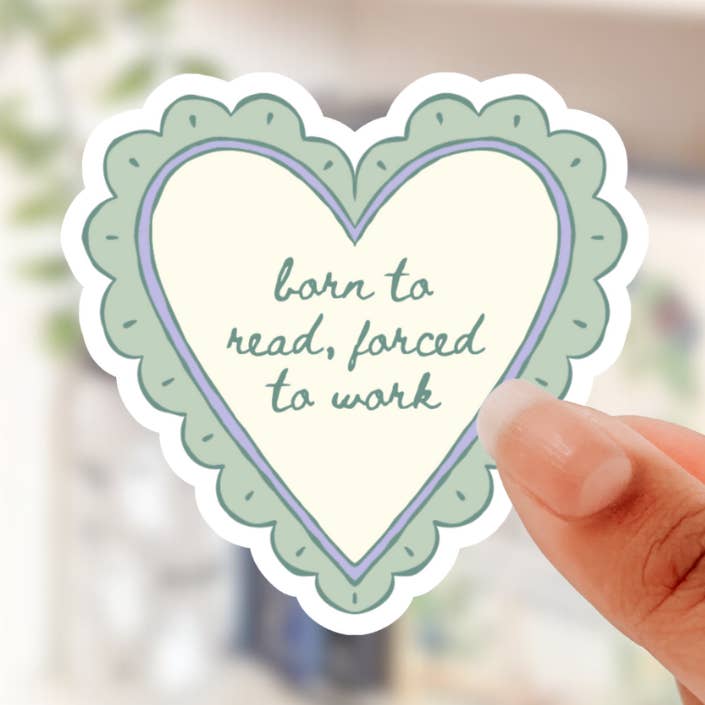 born to read heart shaped sticker for wholesale by Romantasy Designs