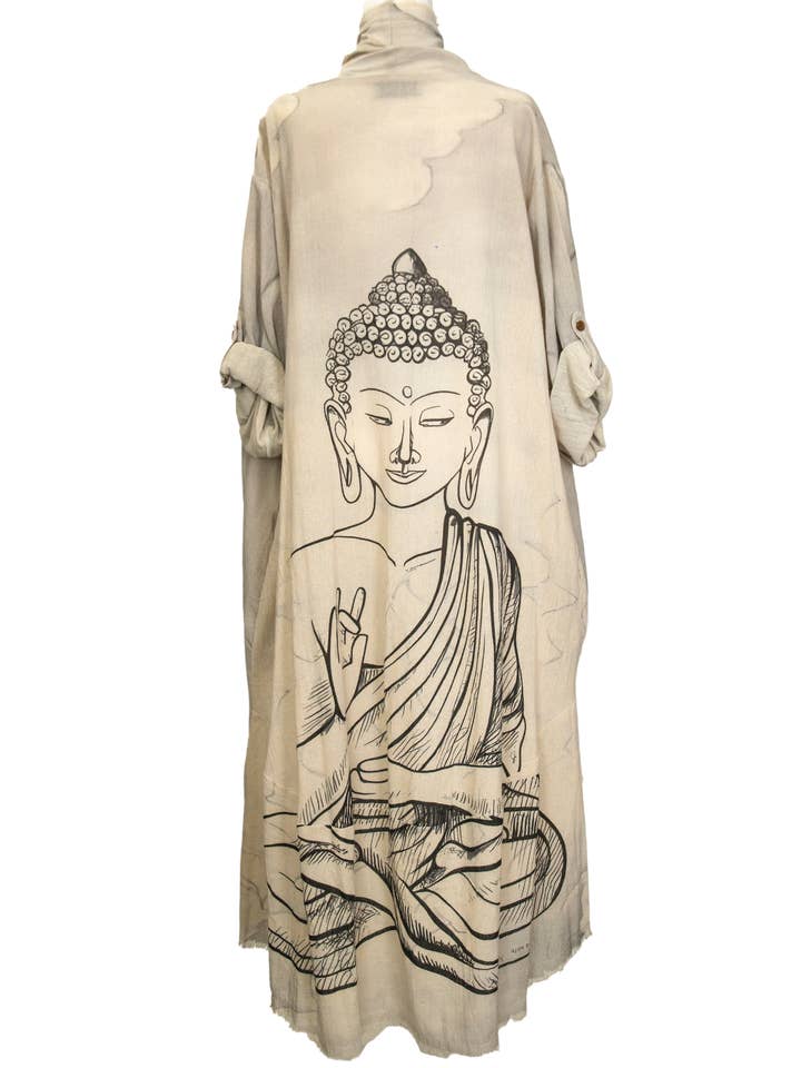 Duster com Estampa de Buda em Creme por atacado de LeParisPetit by I Love Linen