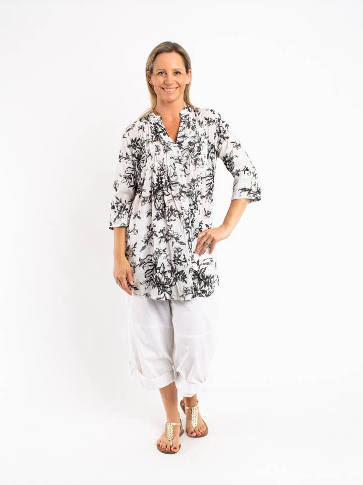 Long Pleated Shirt In Black And White for wholesale by Mozaic by Euro Dreaming