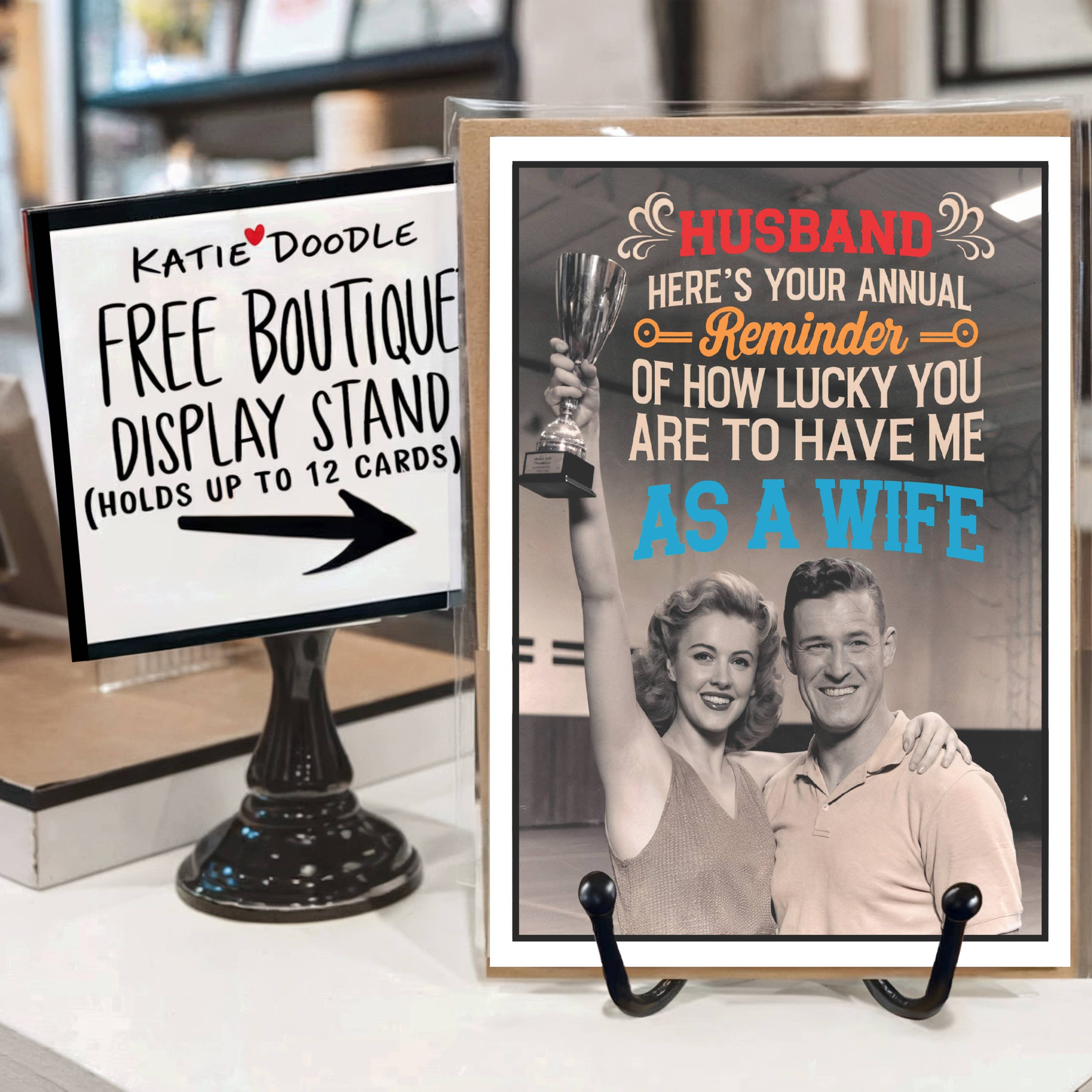 Katie Doodle | Boutique Greeting Cards & Birthday Gifts - Wholesale Valentine's Day Card - Handmade Vintage Cute Funny Valentine Cards for Him, Husband