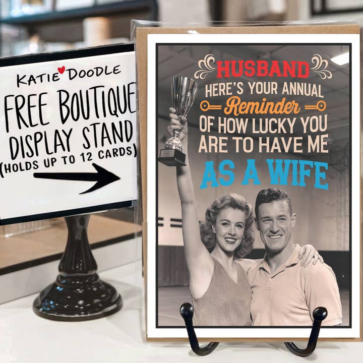 Katie Doodle | Boutique Greeting Cards & Birthday Gifts - Vendita all'ingrosso Biglietti per San Valentino - Biglietti di San Valentino fatti a mano, vintage, carini e divertenti per lui, marito.