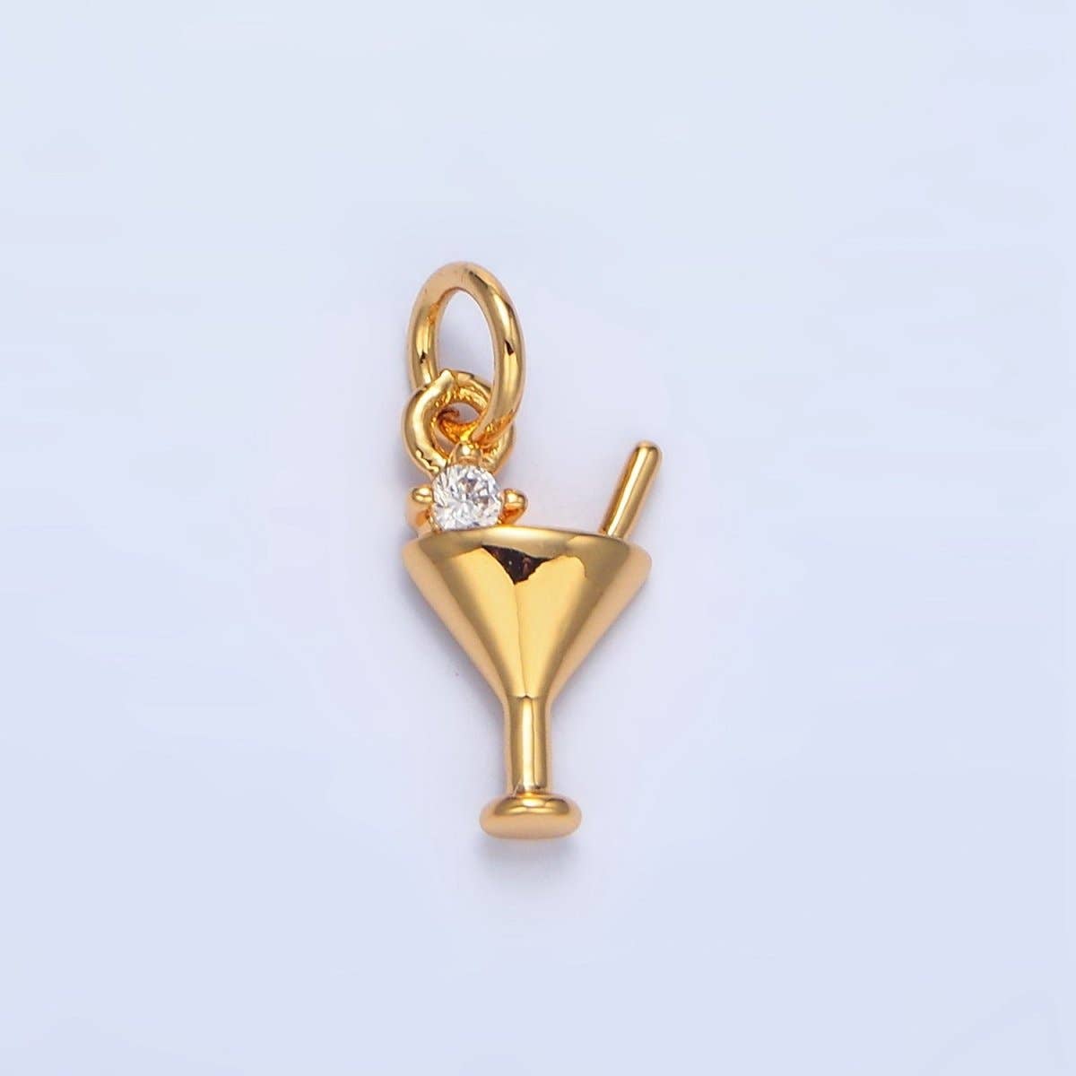 Aim Eternal - Wholesale Individual Charm/Pendant - 24K Gold Filled CZ Martini Glass Alcoholic Drink Mini Charm | X871