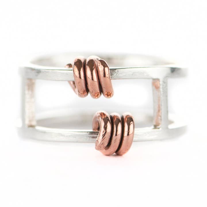 Double Band Ring with Copper Curls for wholesale by Frankly Lovely Jewellery