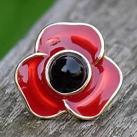 Poppy Red Gold Plated Flower Lapel Pin Brooch for wholesale by Alexander Thurlow & Co Ltd