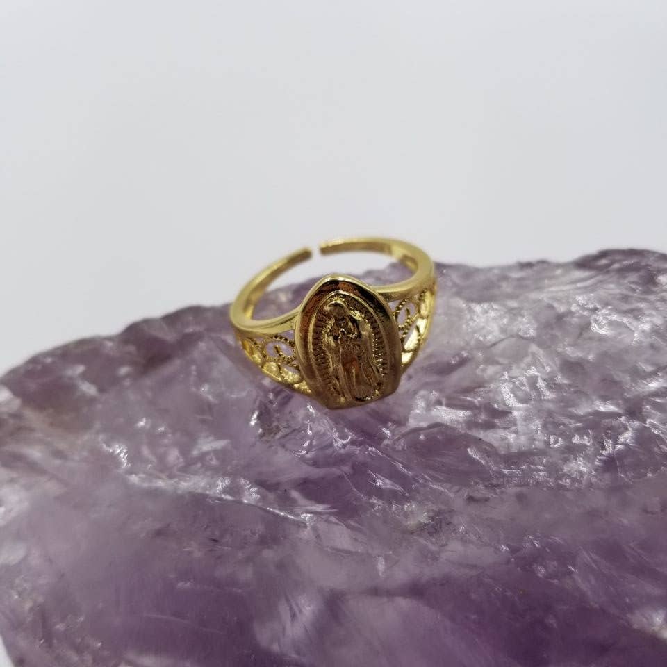 magnolia jewelry – wholesale Band/stacked ring – Dainty Holy Mary Gold Adjustable Ring0