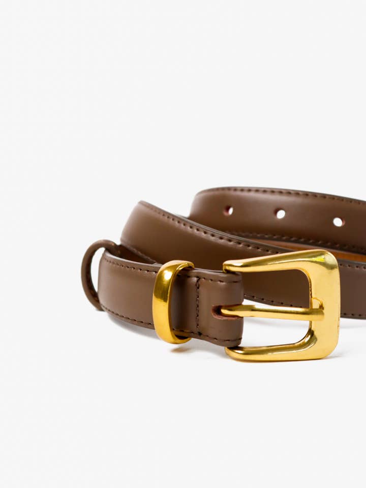 Greta Thin Everyday Belt In Brown for wholesale by Angels Whisper Accessories