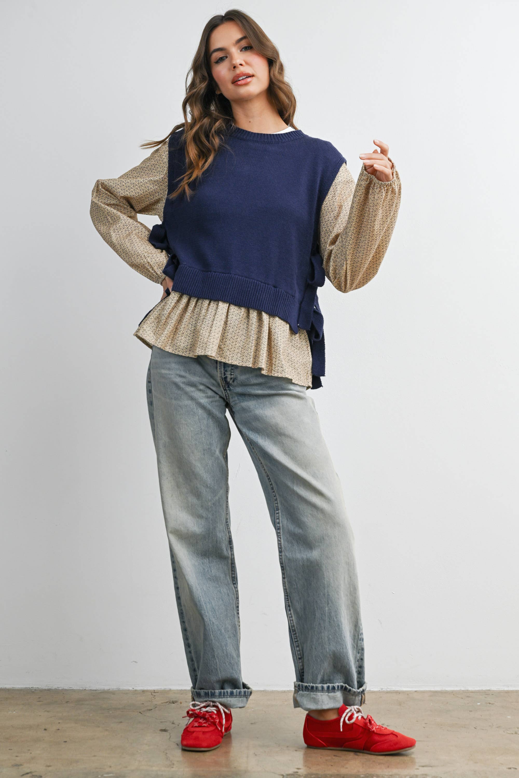 BUTTERMELON - Wholesale Shirt - Women's - Side Ribbon-Tied Knitted Top - BMW775918