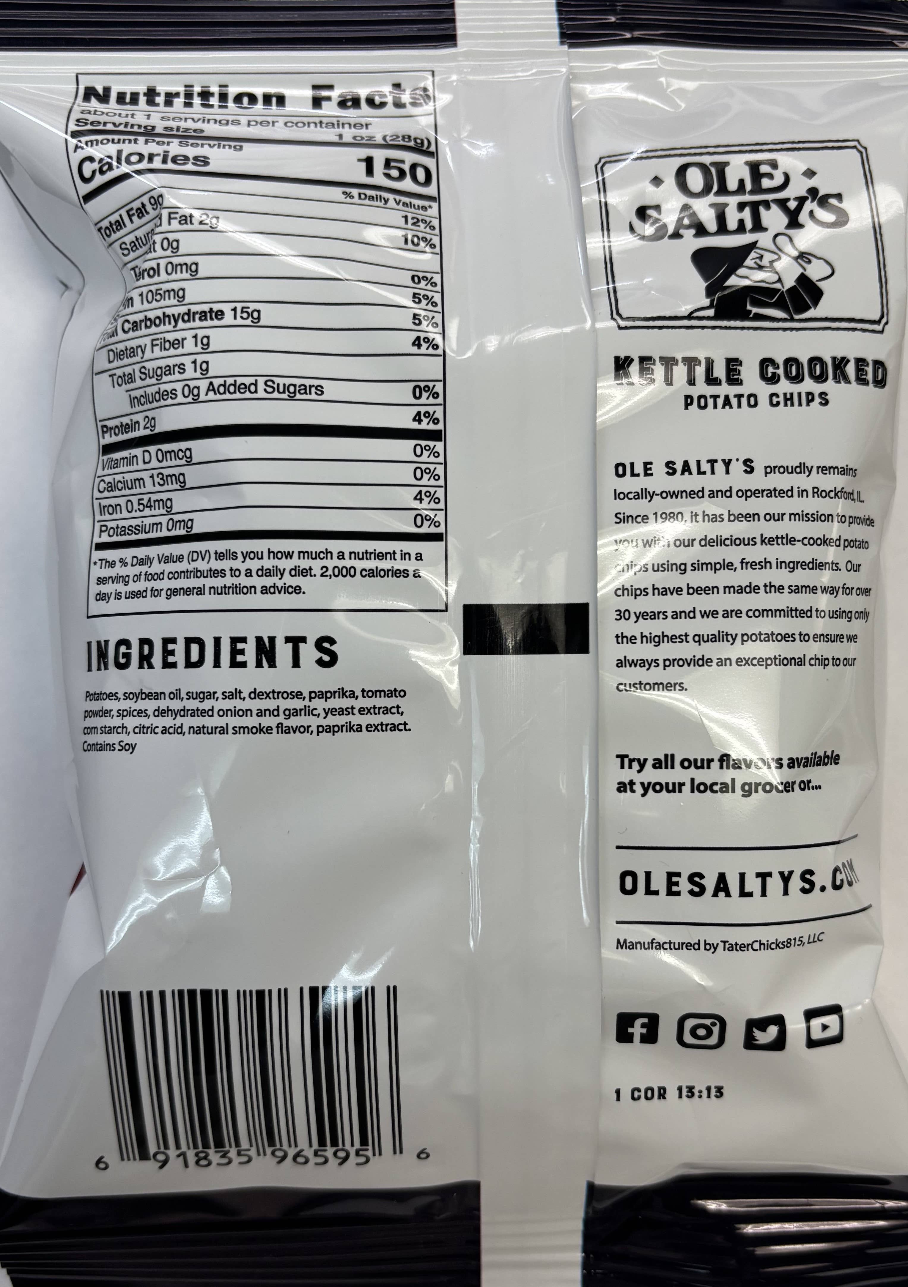 Ole Salty's - Wholesale Chips - 1.25oz Southern BBQ Kettle Cooked Potato Chips1
