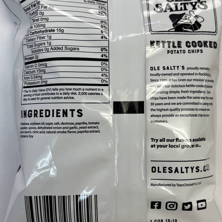 Ole Salty's - Wholesale Chips - 1.25oz Southern BBQ Kettle Cooked Potato Chips1