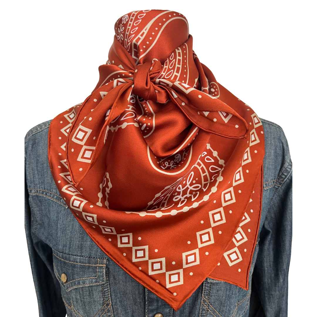 Cowtown Wild Rags - Wholesale Scarf - Unisex - Paisley Wild Rags (Bandera) | Burnt Orange Silk Scarf4