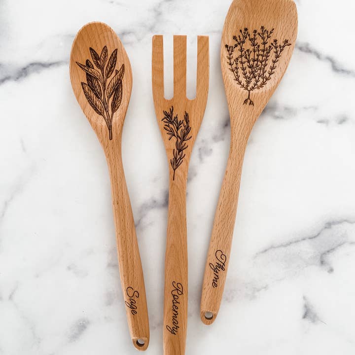 Wood & Ash - Wholesale Kitchen Utensil Set - Herbs Wooden Cooking Utensil Set