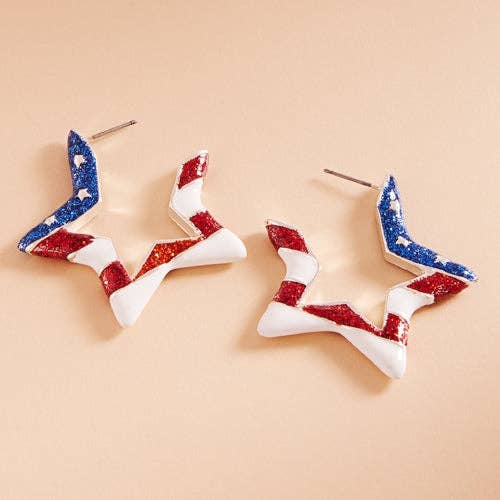 Designature New York - Wholesale Hoop Earrings - Star Enamel American Flag Post Pin Hoop Earrings1