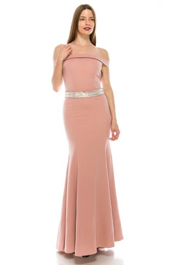 Chicas – wholesale Klänning - Dam – Off Axellång klänning med pärlbälte SS20146