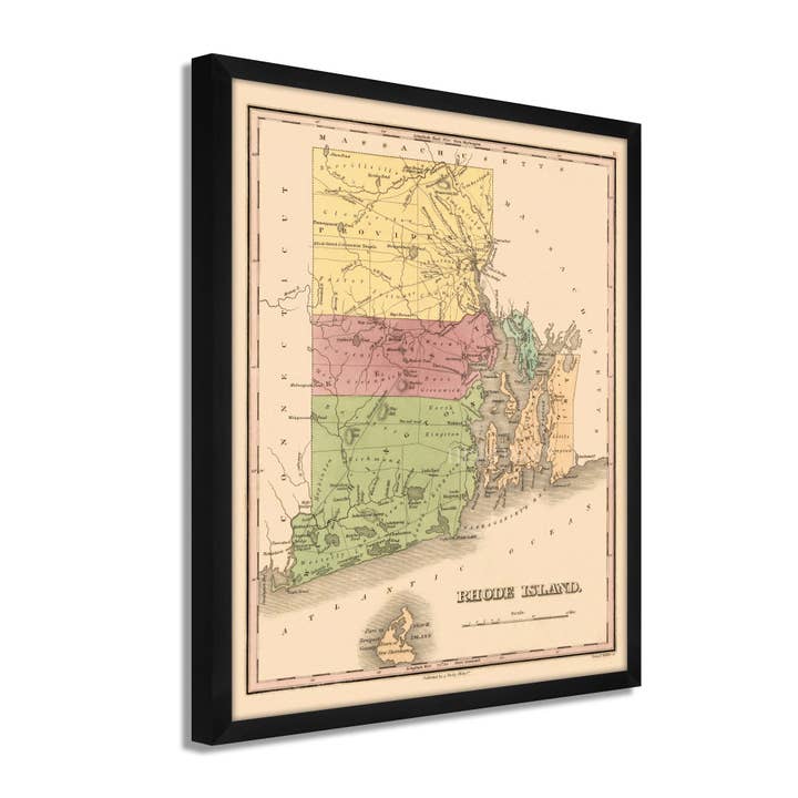 1829 Rhode Island State Map - Framed Vintage Rhode Island Map- Old Rhode Island Map - Restored Map of Rhode Island Wall Art Poster Print for wholesale by Historic Prints