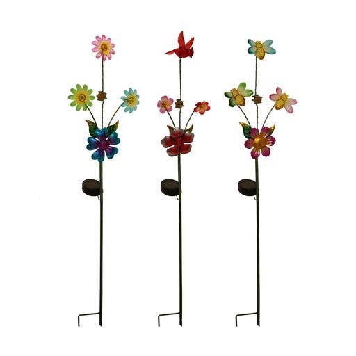 Alpine Corporation - Wholesale Garden/Lawn Stake - Alpine Corporation Solar Flower/Bee/Red Bird Triple Stake