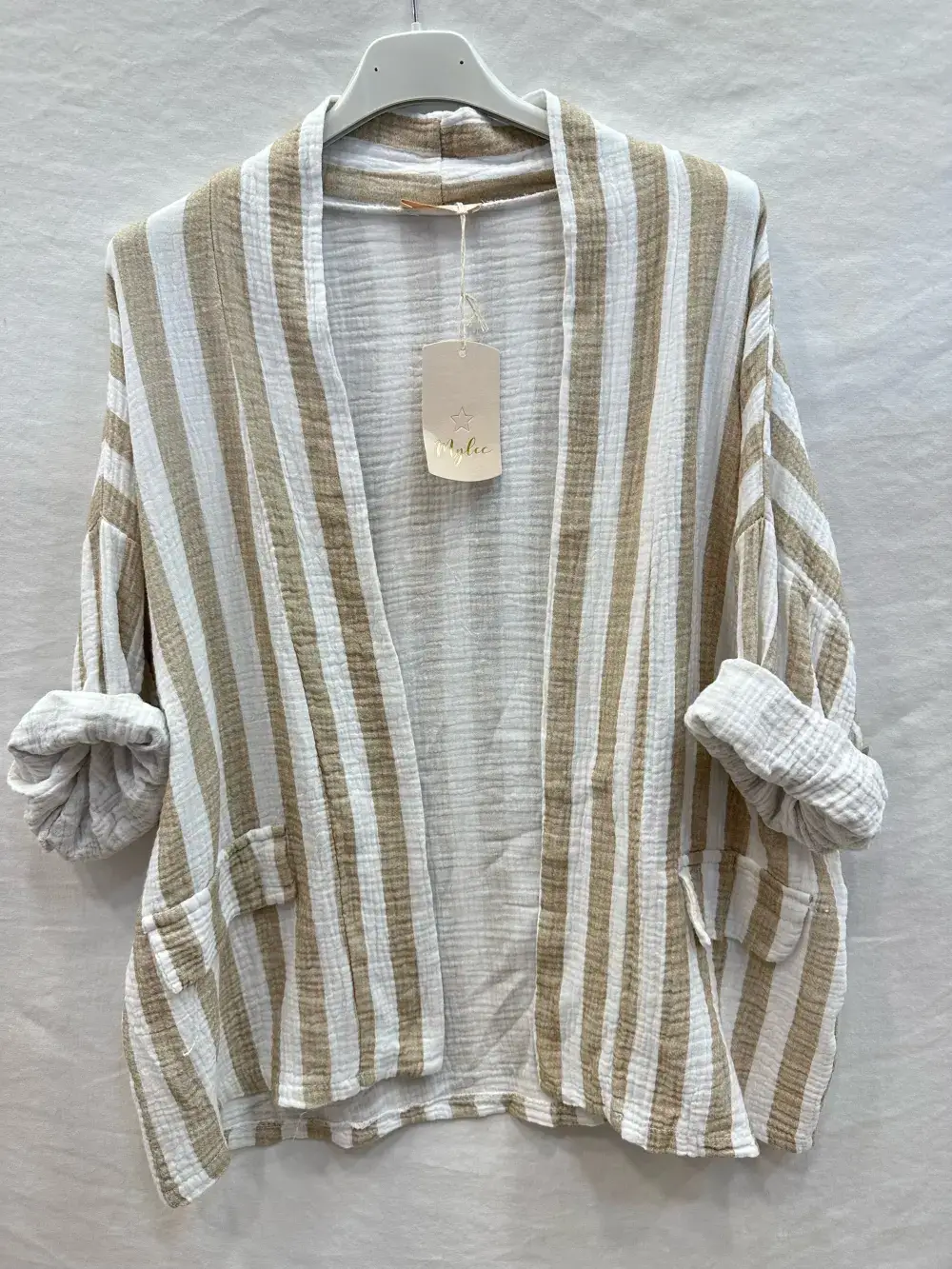 Mimi & Gogo - Vente Veste sans manches – femme - Gilet En Gaze De Coton à rayures @5022_GiGazeRaye6