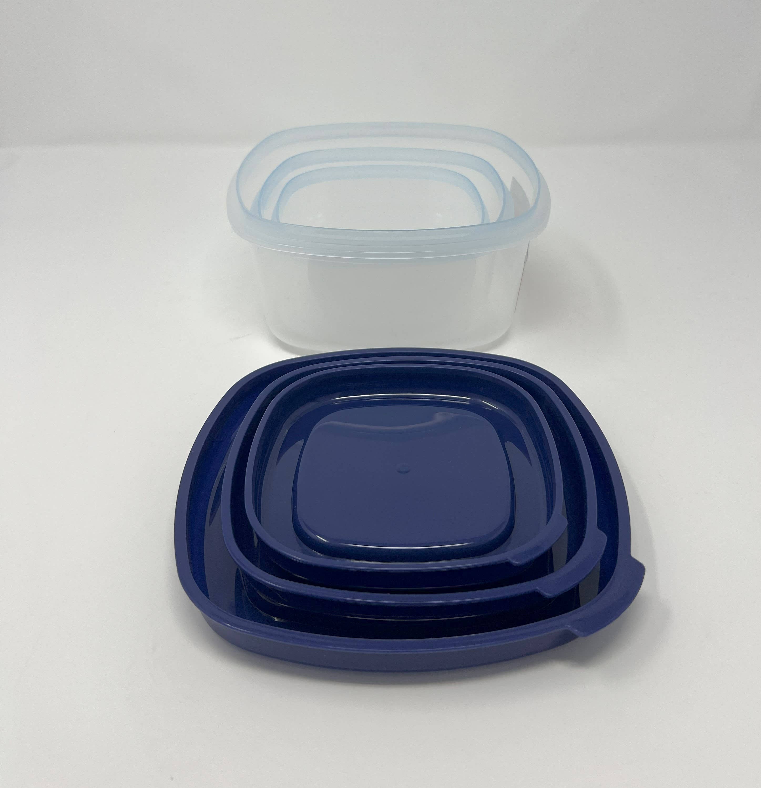 USA HomeMax - Vendita all'ingrosso Contenitori per alimenti - Contenitore quadrato trasparente da 3 pezzi con coperchio blu2