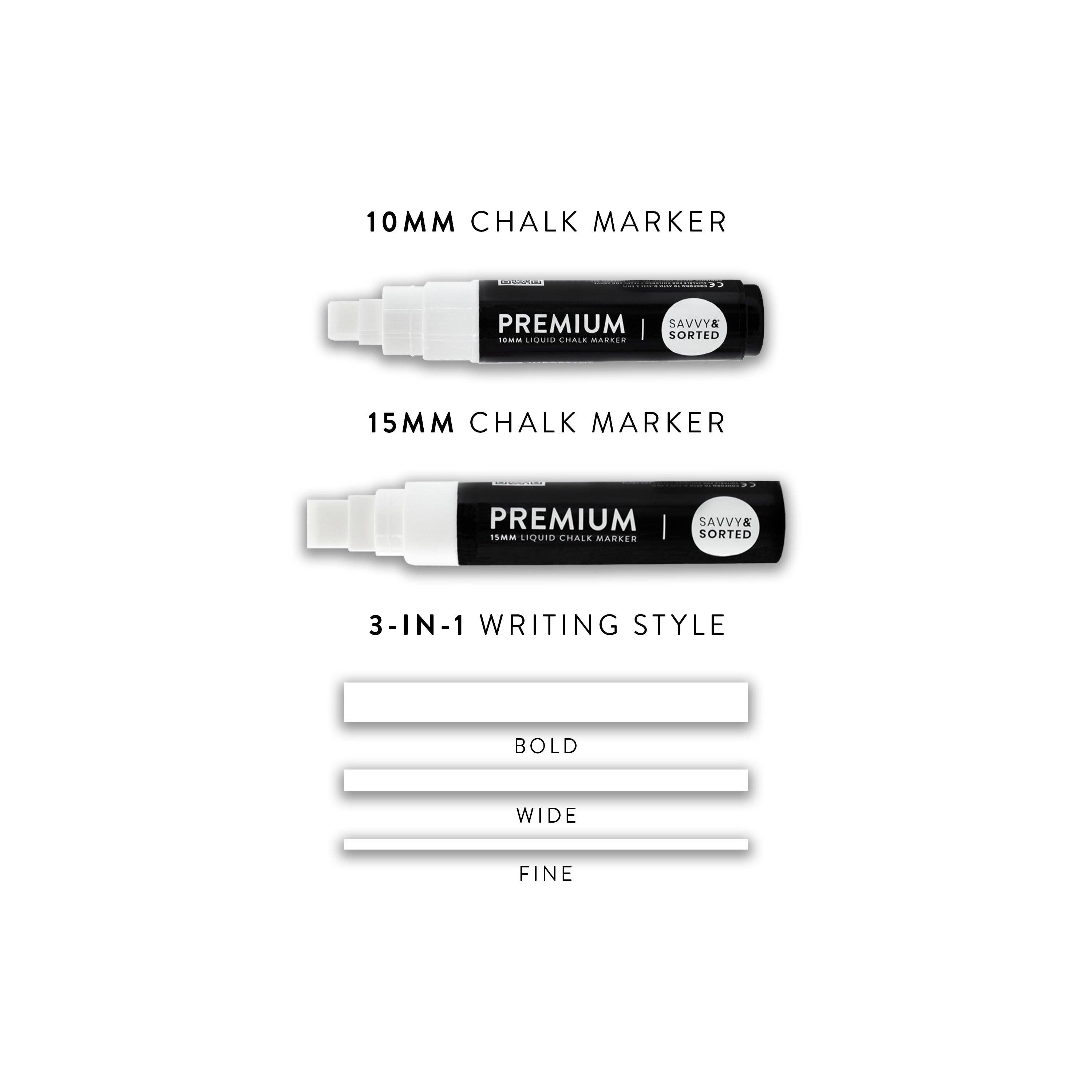 Savvy & Sorted - Wholesale Chalk - Large White Chalk Markers - 10mm & 15mm2