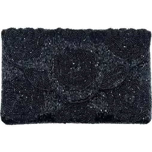BLACK ROSE BEADED CLUTCH for wholesale by Pizzazz, Inc.