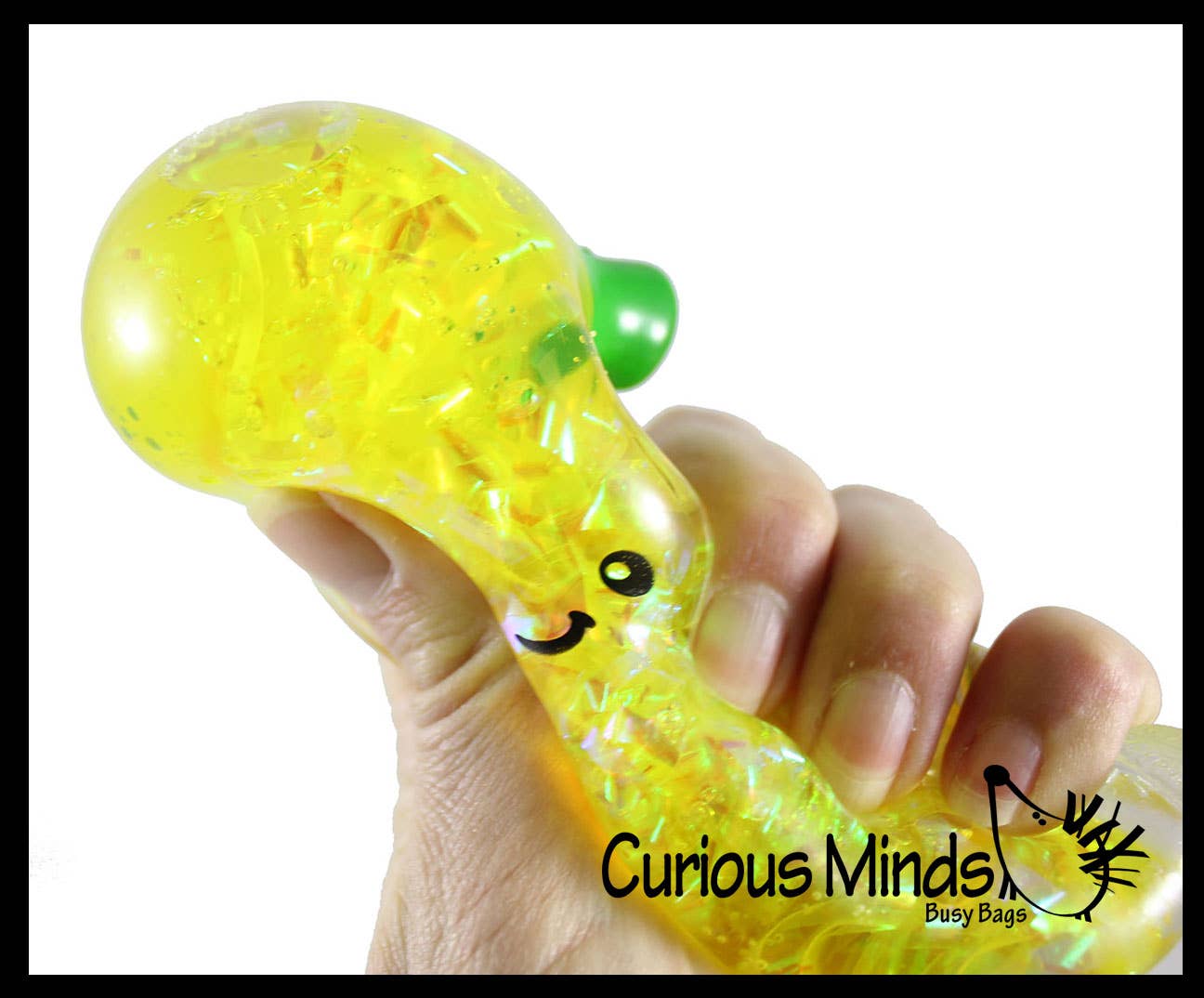 Curious Minds Toys - Vente Jouet mou – enfant et bébé - 1 balle anti-stress remplie d'eau de banane et de paillettes - S8