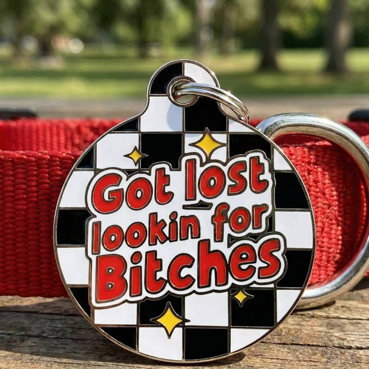 Bad Tags – wholesale Pet identification tag – Cat/dog – Enamel Dog Tag w/ Scannable Pet ID - Looking for Bitches1