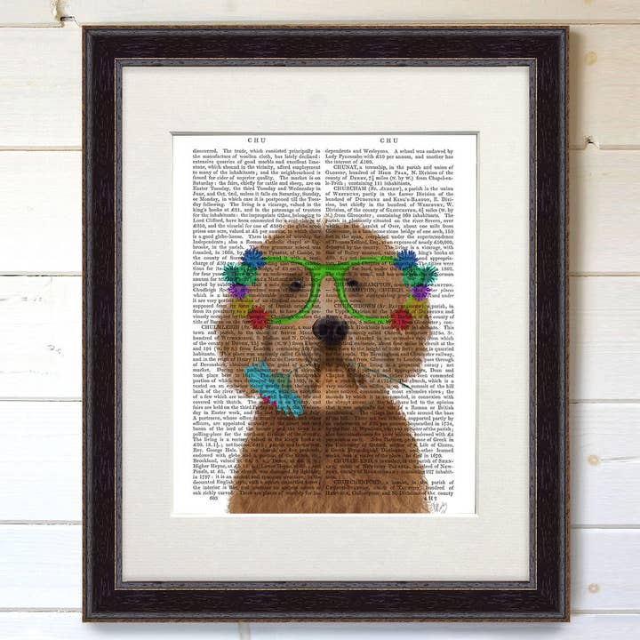 Goldendoodle ( Labradoodle ) flower glasses, Book Art Print for wholesale by FabFunky Ltd