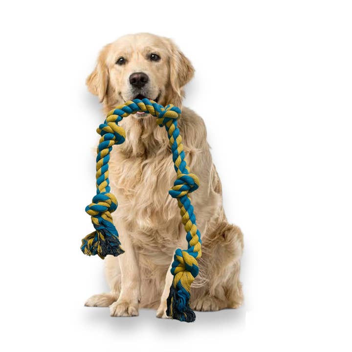 Cuerda extra grande para perros, 50 pulgadas/127 cm, 5 nudos, amarillo y azul para venta al por mayor de BNS LONDON LTD