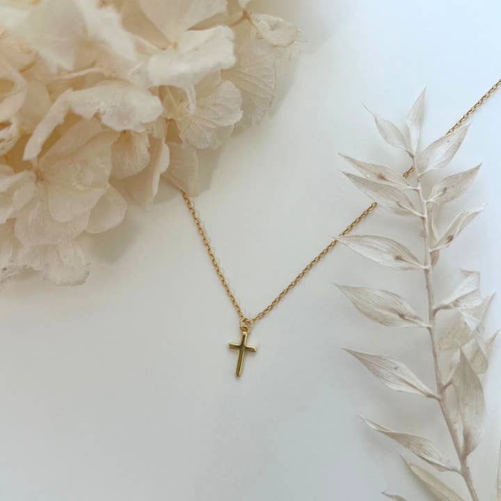 18k Gold Sterling Silver Small Cross Necklace for wholesale by KBlessCo