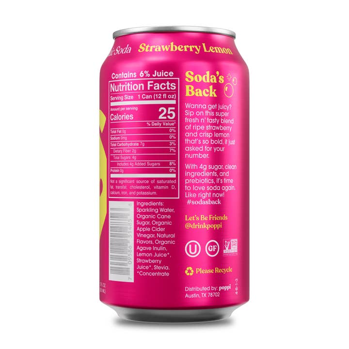 poppi - Wholesale Soda/Carbonated Drink - poppi Prebiotic Soda, Strawberry Lemon, 12oz