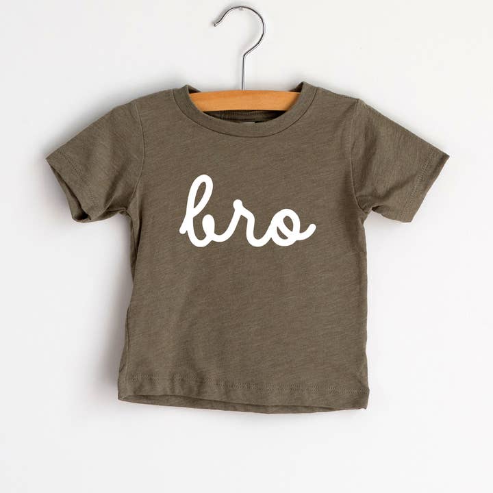 Olive Bro Script Baby & Kids Tee for wholesale by Gladfolk
