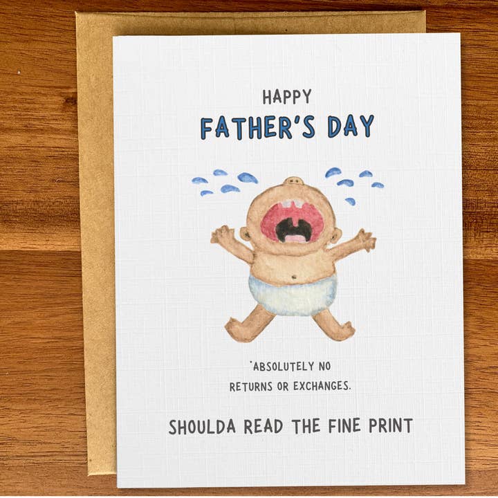 Cartão engraçado de bebé a chorar para o Dia do Pai, Cartão sarcástico para novo pai por atacado de Pink Hill Press