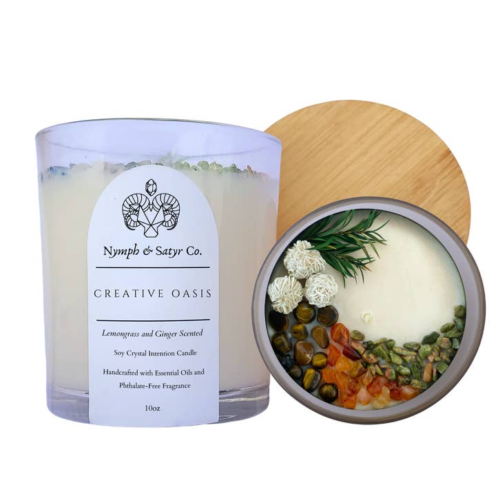 Creative Oasis • Candela in cristallo di soia da 10 once (vetro trasparente) per la vendita all'ingrosso da parte di Nymph & Satyr Co.