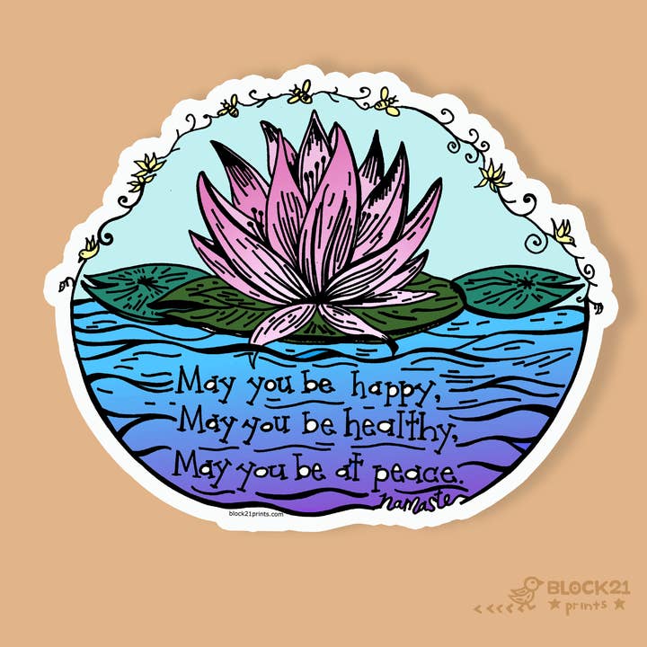 Autocollant Vinyle Lotus Yoga Pleine Conscience Mantra Amour Bienveillant pour la vente par Block21Prints