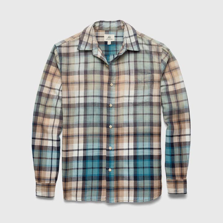 Brian Ombre Plaid Shirt - Aqua Combo for wholesale by SURFSIDESUPPLY