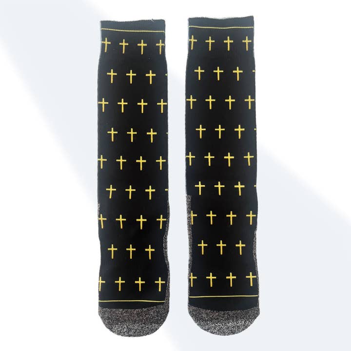 The Black and Gold Crosses - Bible Verse Crew Socks for wholesale by BibleSocks