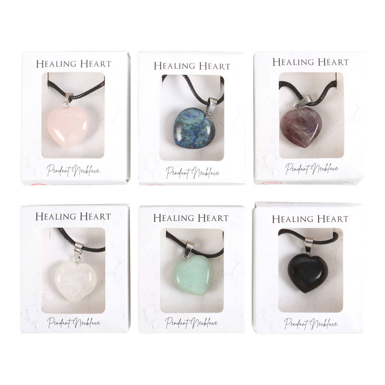 Something Different Wholesale - Vendita all'ingrosso Parure di gioielli - Set da 24 collane con ciondolo a cuore in cristallo curativo con esposizione1