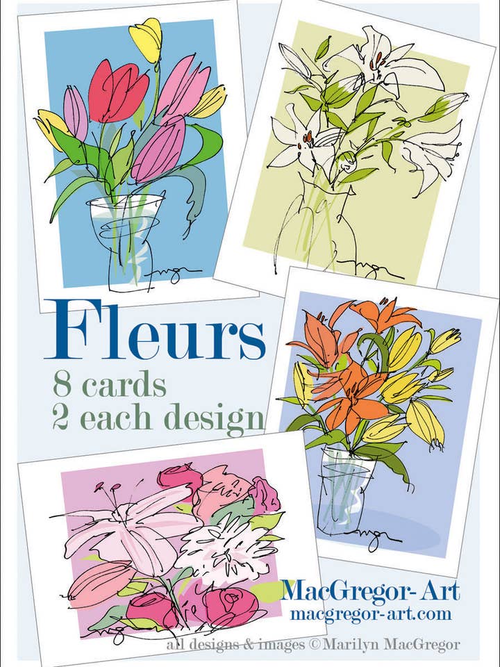 Set de cartes de note FLEURS Bleu pour la vente par MACGREGOR-ART