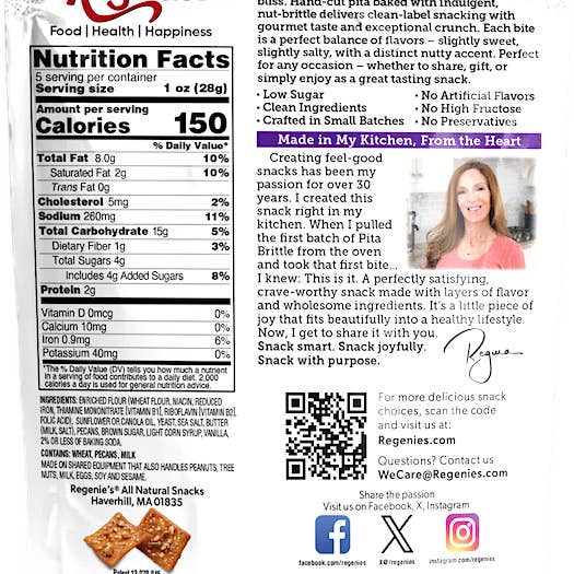 Regenie's All Natural Snacks – wholesale Brittle – Salted Caramel Pecan, Pita Brittle®1