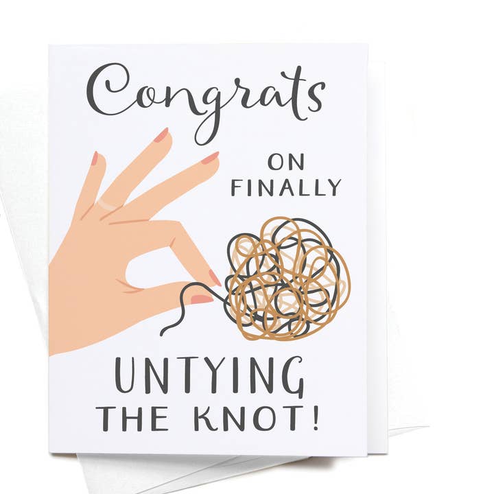 Gefeliciteerd met het Eindelijk Losmaken van de Knoop Wenskaart – LAATSTE VOORRAAD voor wholesale door Easyhand Goods – formerly Onderkast