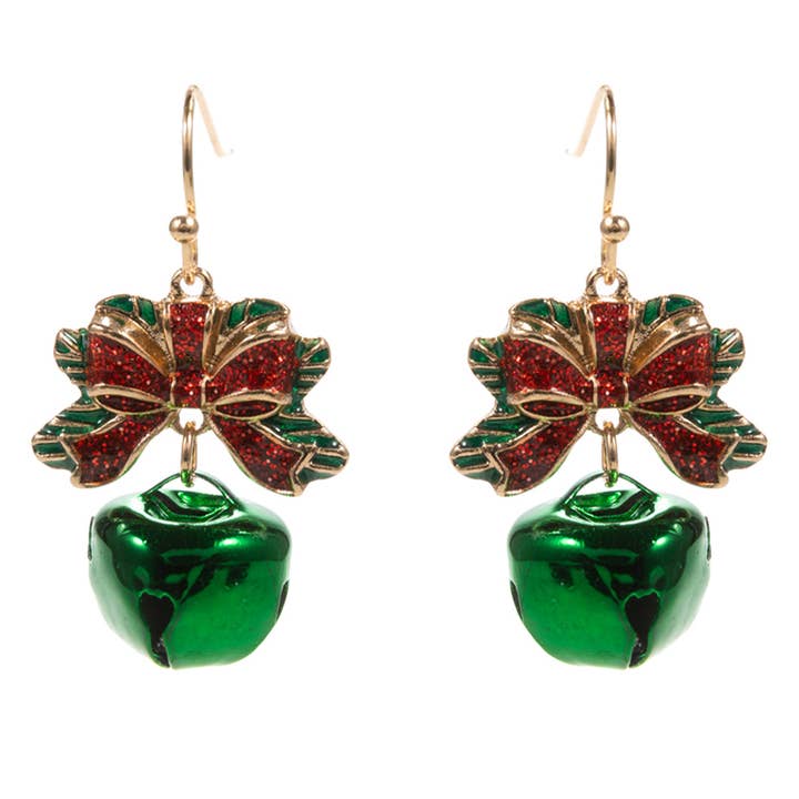 Fashion City - Wholesale Dangle Earrings - Christmas Jingle Bell Brass Hook Earrings
