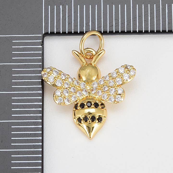 Beads Creation - Wholesale Individual Charm/Pendant - CZ Micro Pave Mini Bee Charm Pendant