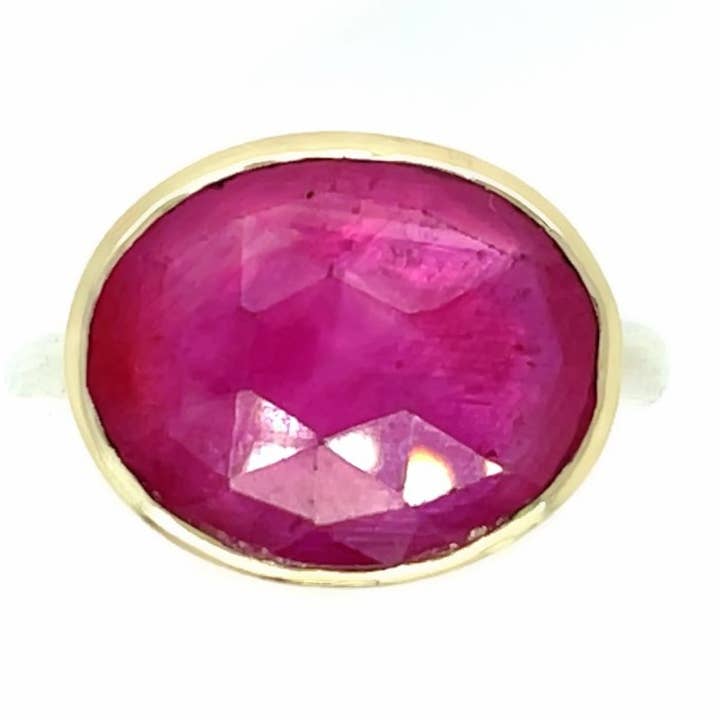 Pink Ruby Cocktail Ring in 14k gold and sterling silver for wholesale by Emily Amey Jewelry