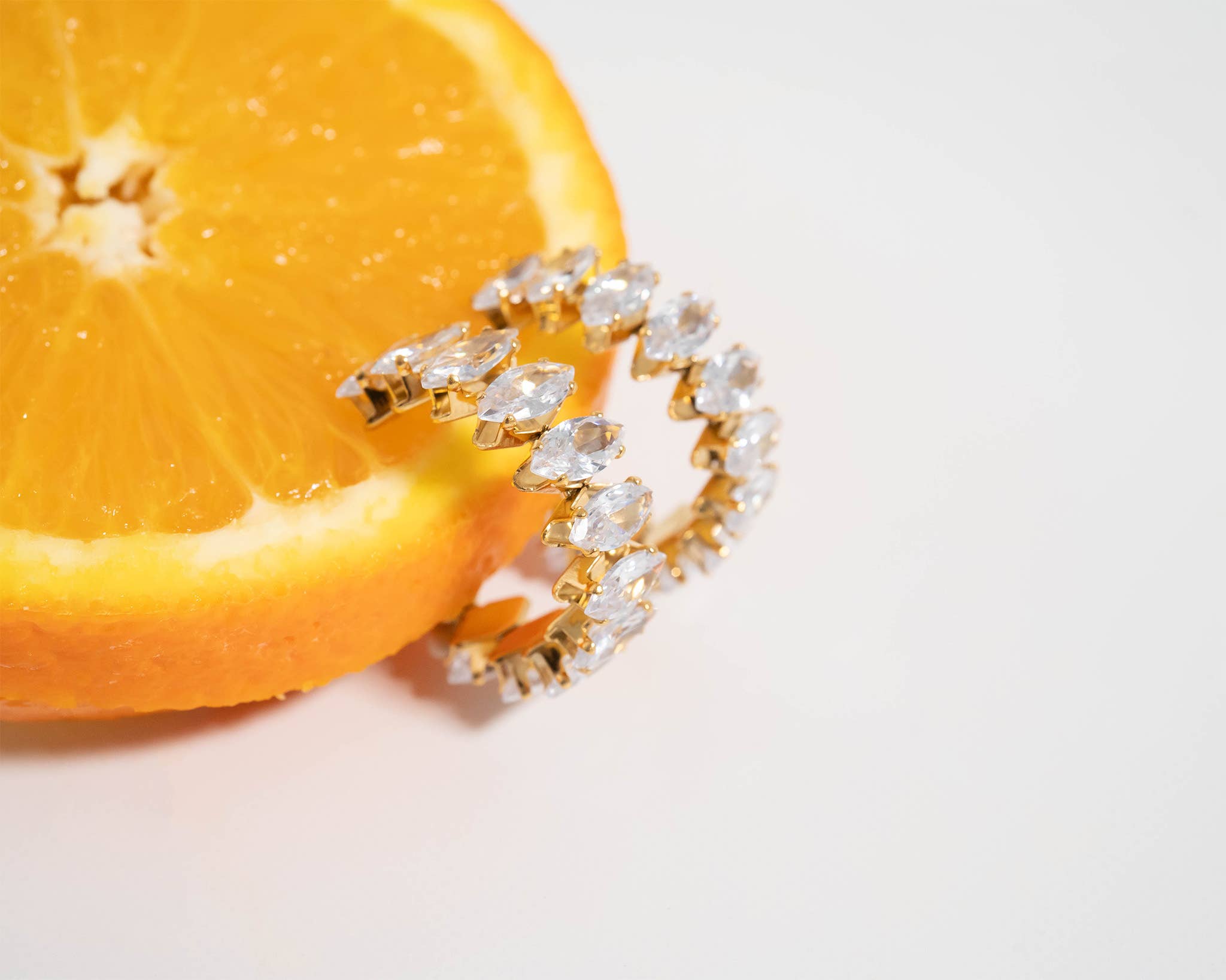 WJW - Wholesale Hoop Earrings - 18K Gold PVD Stainless Steel Marquis CZ Stone Hoop Earrings8