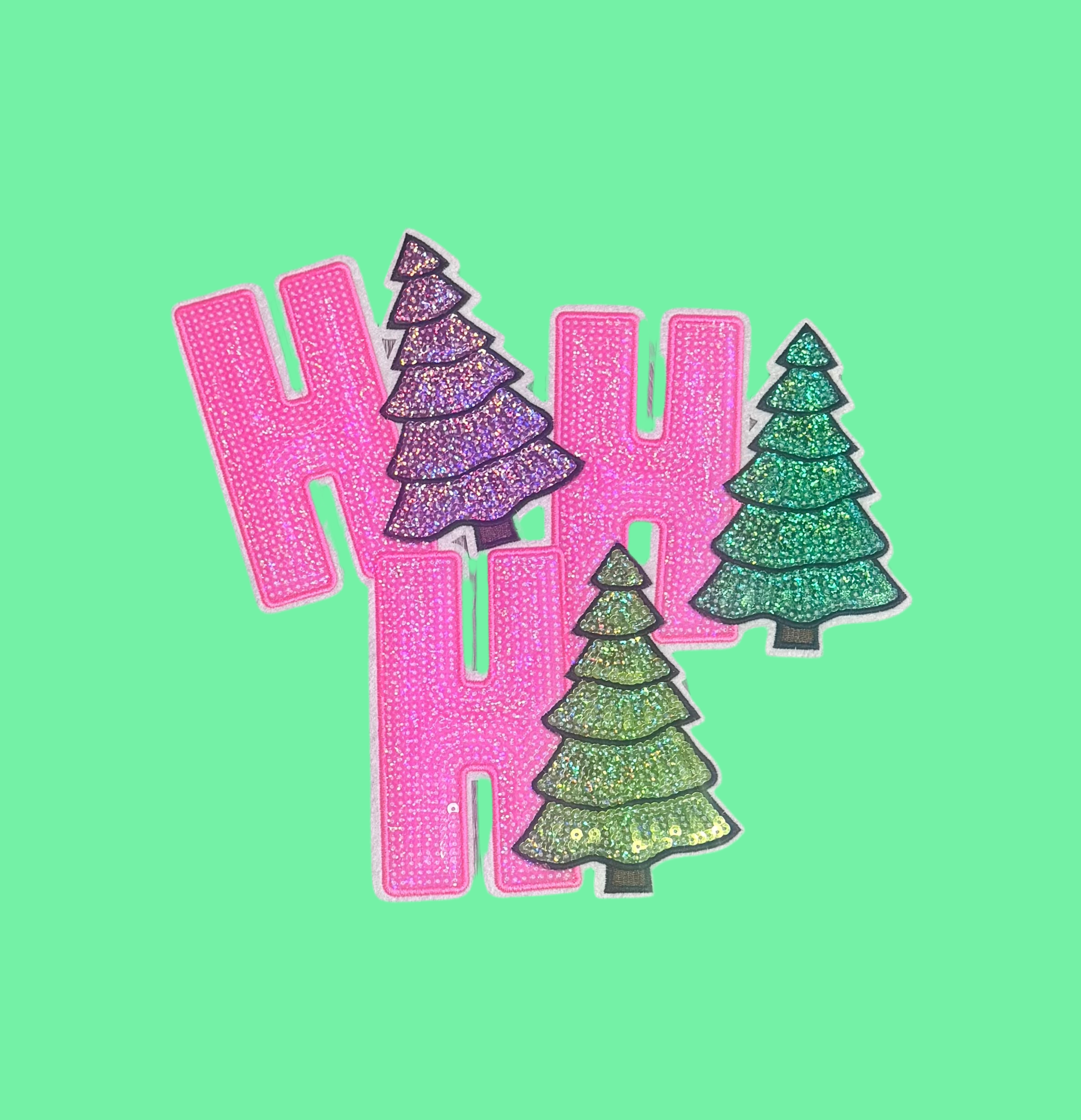 sequinandstiches - Wholesale Patch - Ho Ho Ho Sequin Christmas Trees, Pink Patch, Christmas Patch, Iron on Patch, Sequin Patch, Pink Christmas Patch2