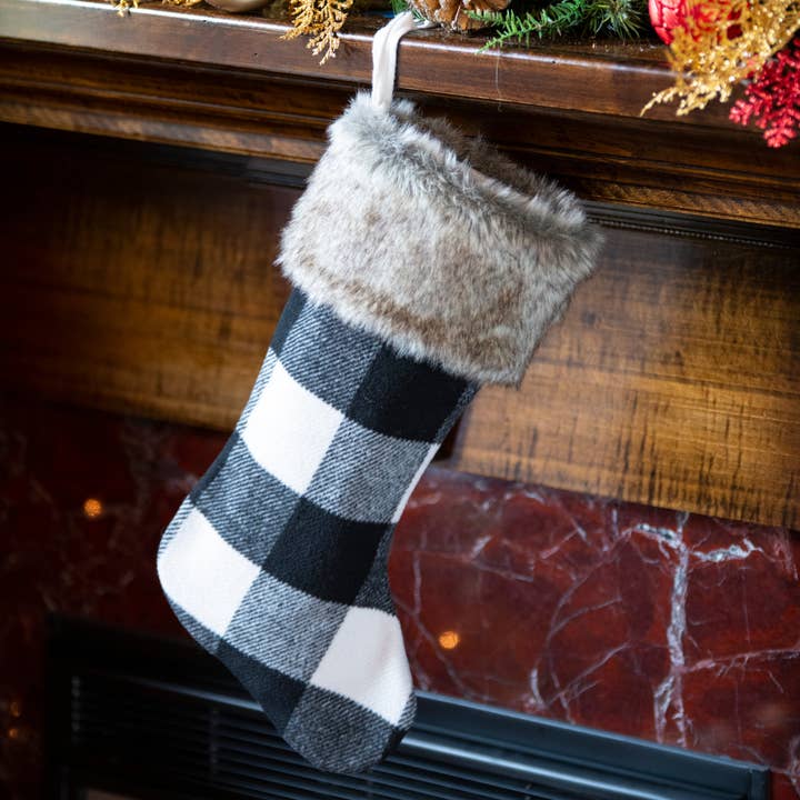 Gigi Seasons - Wholesale Holiday Stocking - Cabin Blanket Christmas Stocking in Black and White