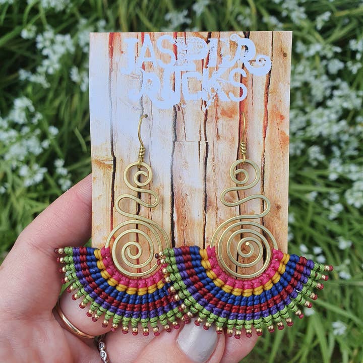 Jasper Rocks - Wholesale Dangle Earrings - Funky rainbow boho macrame earrings4