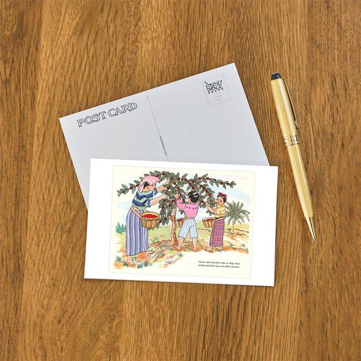 Found Image Press – Großhandel Postkarten – Postkarte CF-21 Kinder beim Kaffeepflücken, Zeichnung
