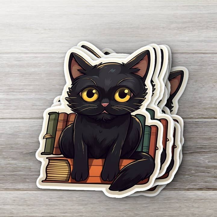 Midnight Reader Kitty Sticker for wholesale by Ozark Sticker Company