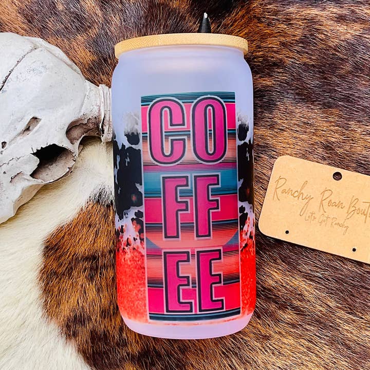 Kaffee-Serape gefrostetes westliches Glas-Trinkglas für den Großhandel von Ranchy Roan Boutique